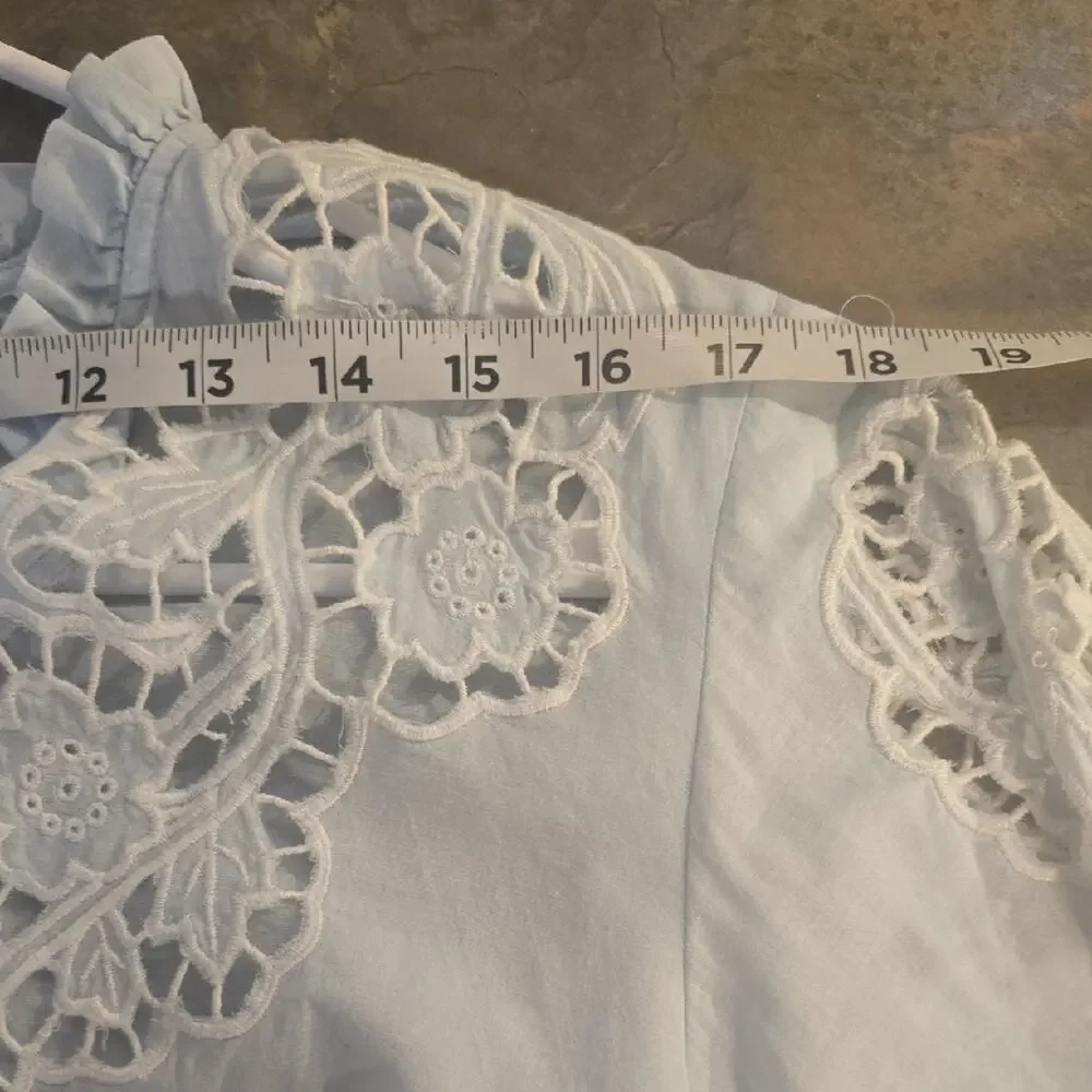 VENUS Light Blue Lace Accent Blouse - Picture 3 of 6